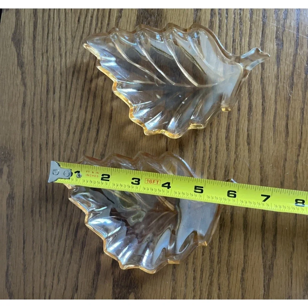 Set of 2 Vintage Marigold / Amber Leaf-Shaped Carnival Glass Candy Relish Dishes